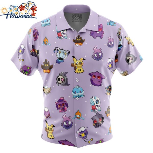 Chibi Ghost Pokemon Pattern Button Up Hawaiian Shirt 1