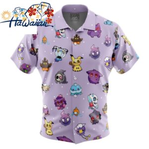 Chibi Ghost Pokemon Pattern Button Up Hawaiian Shirt S 1 1