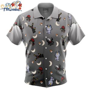 Dark Type Pattern Pokemon Button Up Hawaiian Shirt 1