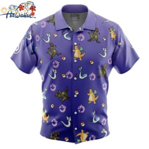 Dragon Type Pattern Pokemon Button Up Hawaiian Shirt 1