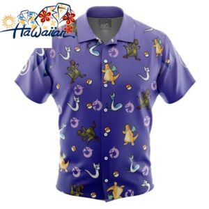 Dragon Type Pattern Pokemon Button Up Hawaiian Shirt S 1 1