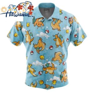 Dragonite Pattern Pokemon Button Up Hawaiian Shirt S 1 1
