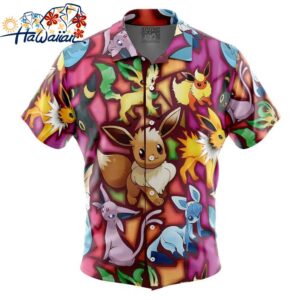 Eevee Evolutions Pokemon Button Up Hawaiian Shirt 1