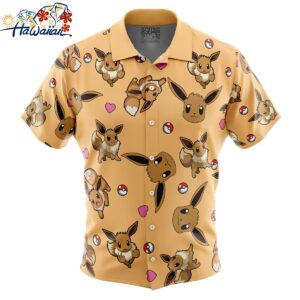 Eevee Pattern Pokemon Button Up Hawaiian Shirt 1