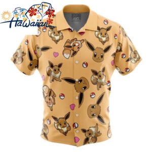 Eevee Pattern Pokemon Button Up Hawaiian Shirt S 1 1