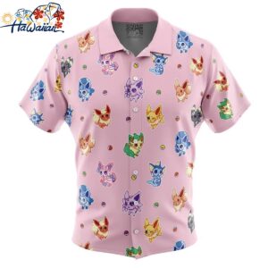 Eevelutions Pattern Pokemon Pattern Button Up Hawaiian Shirt 1