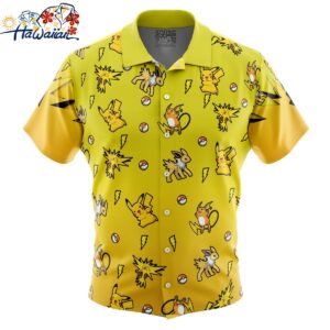 Electric Type Pattern Pokemon Button Up Hawaiian Shirt 1