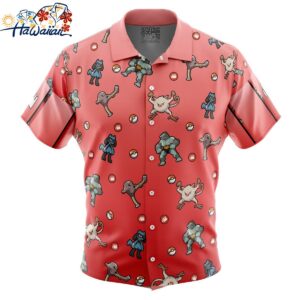 Fighting Type Pattern Pokemon Button Up Hawaiian Shirt 1