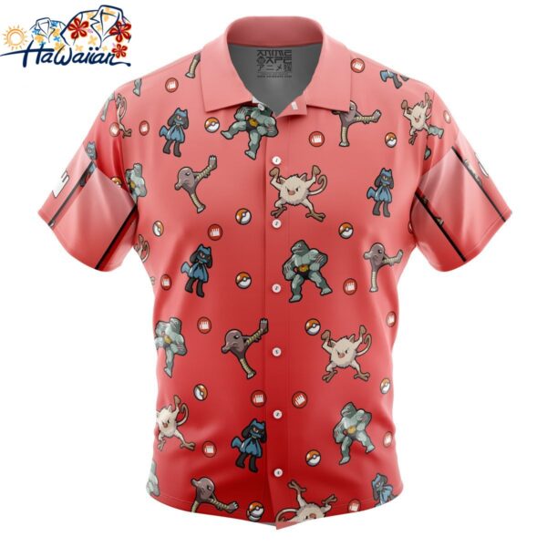 Fighting Type Pattern Pokemon Button Up Hawaiian Shirt 1
