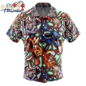 Fighting Type Pokemon Pokemon Button Up Hawaiian Shirt 1