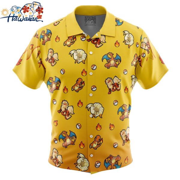 Fire Type Pattern Pokemon Button Up Hawaiian Shirt 1