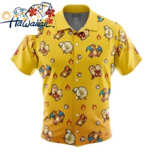 Fire Type Pattern Pokemon Button Up Hawaiian Shirt S 1 1