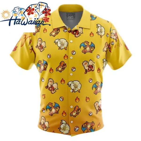 Fire Type Pattern Pokemon Button Up Hawaiian Shirt S 1 1