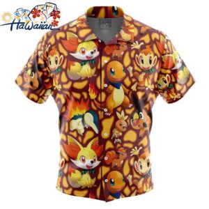 Fire Type Starters Pokemon Button Up Hawaiian Shirt 1