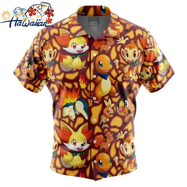 Fire Type Starters Pokemon Button Up Hawaiian Shirt 1