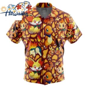 Fire Type Starters Pokemon Button Up Hawaiian Shirt S 1 1