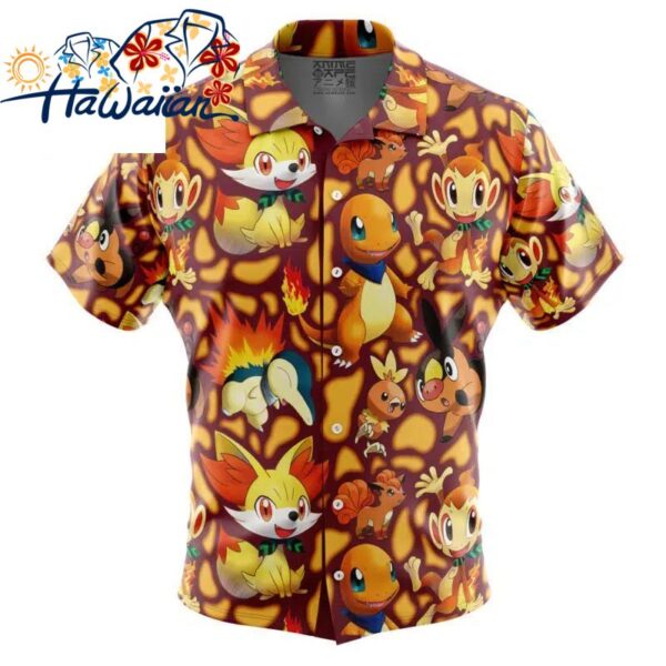 Fire Type Starters Pokemon Button Up Hawaiian Shirt S 1 1