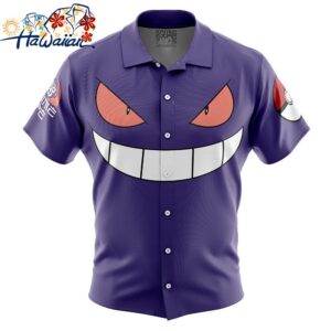 Gengar Face Pokemon Button Up Hawaiian Shirt 1