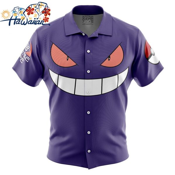 Gengar Face Pokemon Button Up Hawaiian Shirt 1