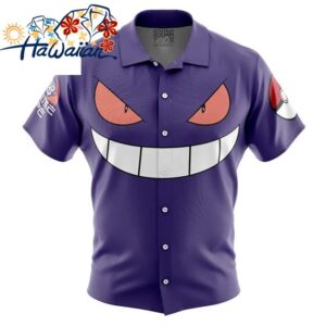 Gengar Face Pokemon Button Up Hawaiian Shirt S 1 1