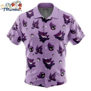 Gengar Pattern Pokemon Button Up Hawaiian Shirt 1