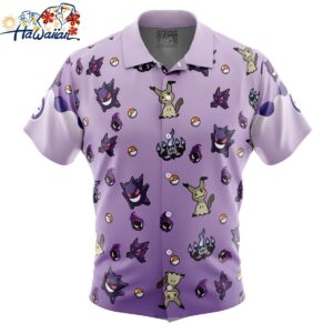 Ghost Type Pattern Pokemon Button Up Hawaiian Shirt 1