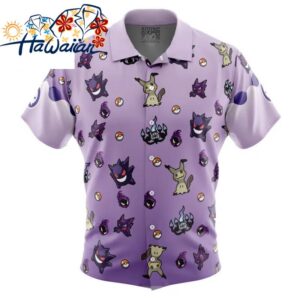 Ghost Type Pattern Pokemon Button Up Hawaiian Shirt S 1 1