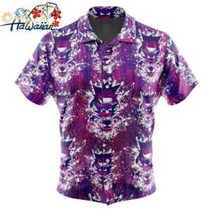 Ghostly Evolution Ghastly Haunter Gengar Pokemon Button Up Hawaiian Shirt 1