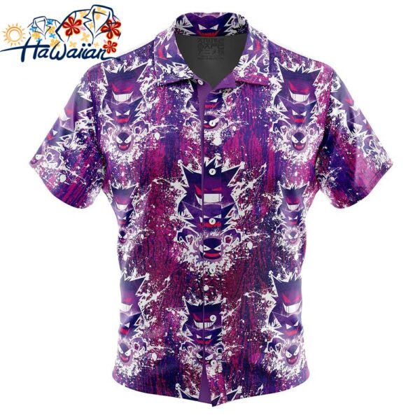 Ghostly Evolution Ghastly Haunter Gengar Pokemon Button Up Hawaiian Shirt 1