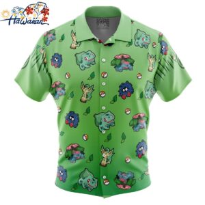Grass Type Pattern Pokemon Button Up Hawaiian Shirt 1