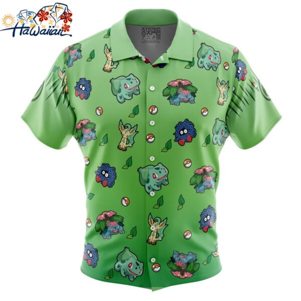 Grass Type Pattern Pokemon Button Up Hawaiian Shirt 1
