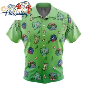 Grass Type Pattern Pokemon Button Up Hawaiian Shirt S 1 1