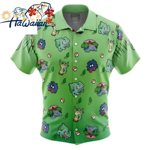 Grass Type Pattern Pokemon Button Up Hawaiian Shirt S 1 1