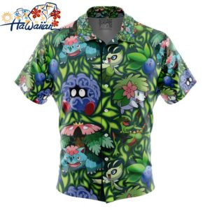 Grass Type Pokemon Pokemon Button Up Hawaiian Shirt 1