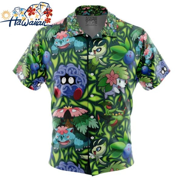 Grass Type Pokemon Pokemon Button Up Hawaiian Shirt 1