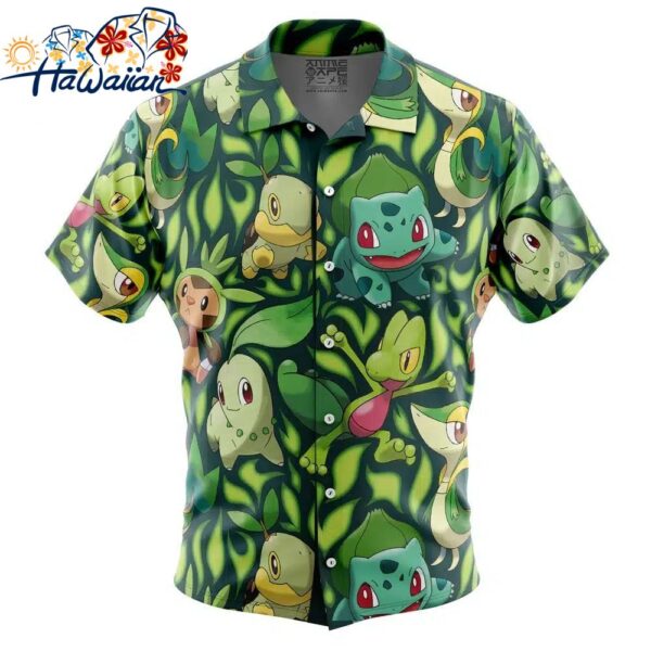 Grass Type Starters Pokemon Button Up Hawaiian Shirt 1