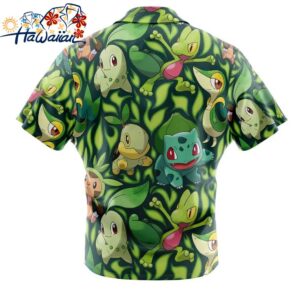 Grass Type Starters Pokemon Button Up Hawaiian Shirt 2 1