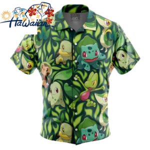 Grass Type Starters Pokemon Button Up Hawaiian Shirt S 1 1