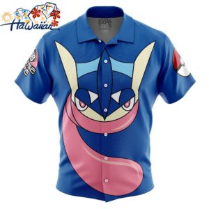 Greninja Face Pokemon Button Up Hawaiian Shirt 1