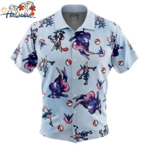 Greninja Pattern Pokemon Button Up Hawaiian Shirt 1