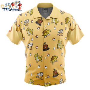 Ground Type Pattern Pokemon Button Up Hawaiian Shirt 1