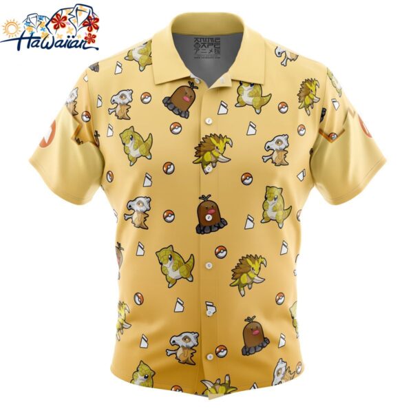 Ground Type Pattern Pokemon Button Up Hawaiian Shirt 1