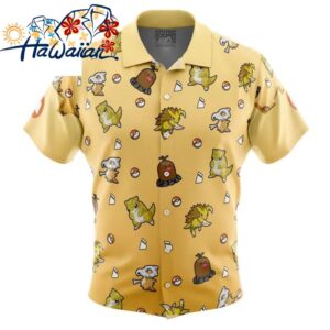 Ground Type Pattern Pokemon Button Up Hawaiian Shirt S 1 1