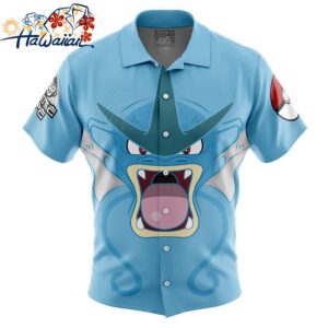 Gyarados Face Pokemon Button Up Hawaiian Shirt 1