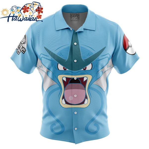 Gyarados Face Pokemon Button Up Hawaiian Shirt 1