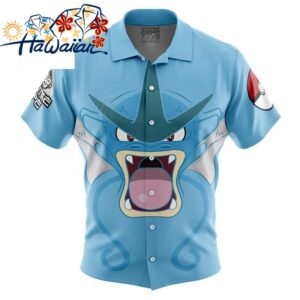 Gyarados Face Pokemon Button Up Hawaiian Shirt S 1 1