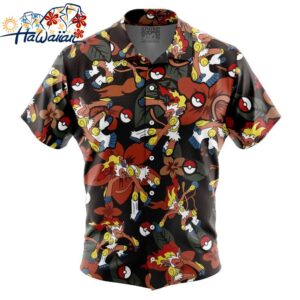 Infernape Pattern Pokemon Button Up Hawaiian Shirt 1