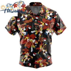 Infernape Pattern Pokemon Button Up Hawaiian Shirt S 1 1