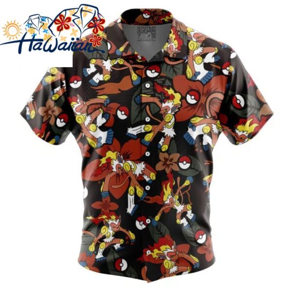 Infernape Pattern Pokemon Button Up Hawaiian Shirt S 1 1