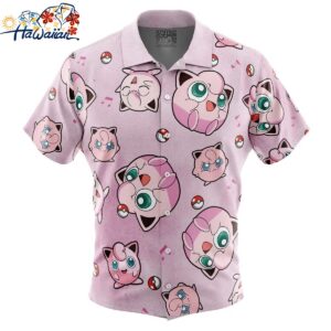Jigglypuff Pattern Pokemon Button Up Hawaiian Shirt 1
